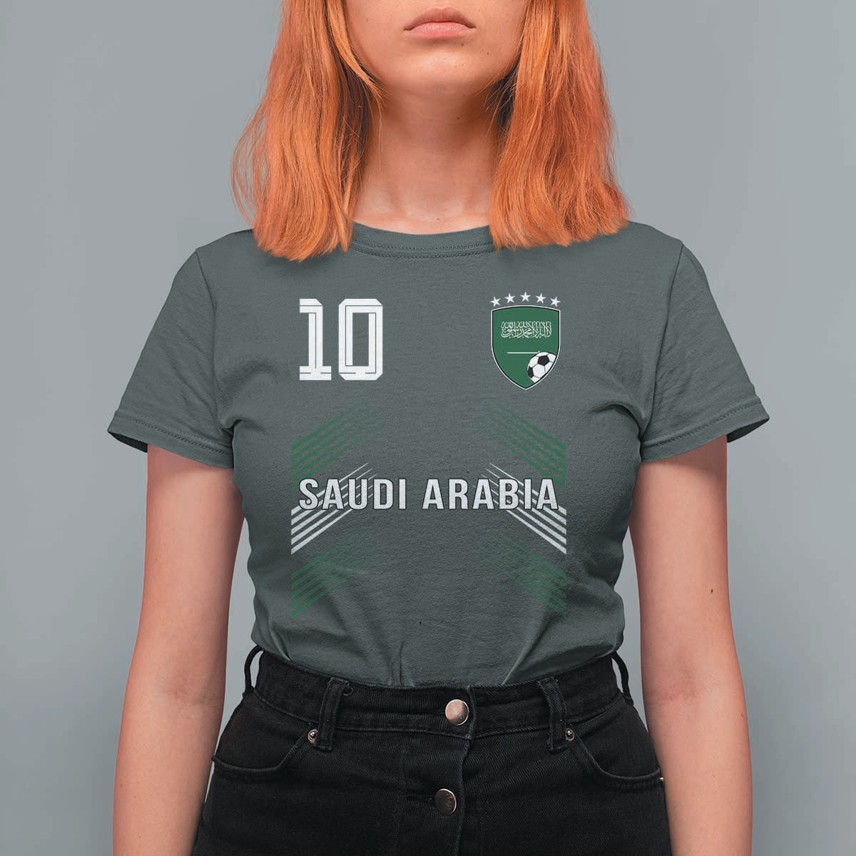 Saudi Arabia Soccer Sports Graphic Number 10 Jersey Style T Shirt For Women Proud Saudi Football Fans Game Day Pride
