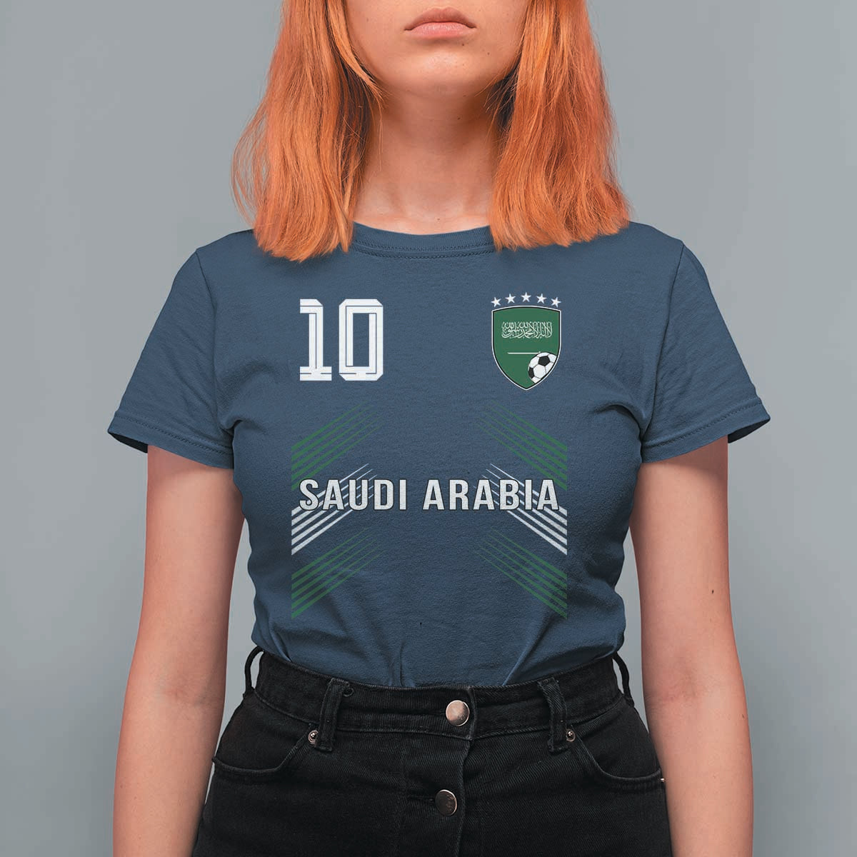Saudi Arabia Soccer Sports Graphic Number 10 Jersey Style T Shirt For Women Proud Saudi Football Fans Game Day Pride