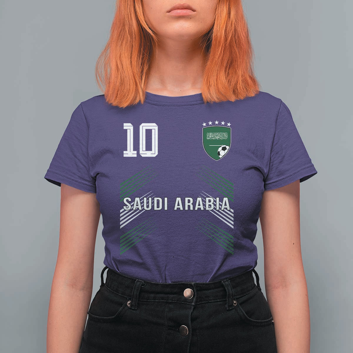 Saudi Arabia Soccer Sports Graphic Number 10 Jersey Style T Shirt For Women Proud Saudi Football Fans Game Day Pride