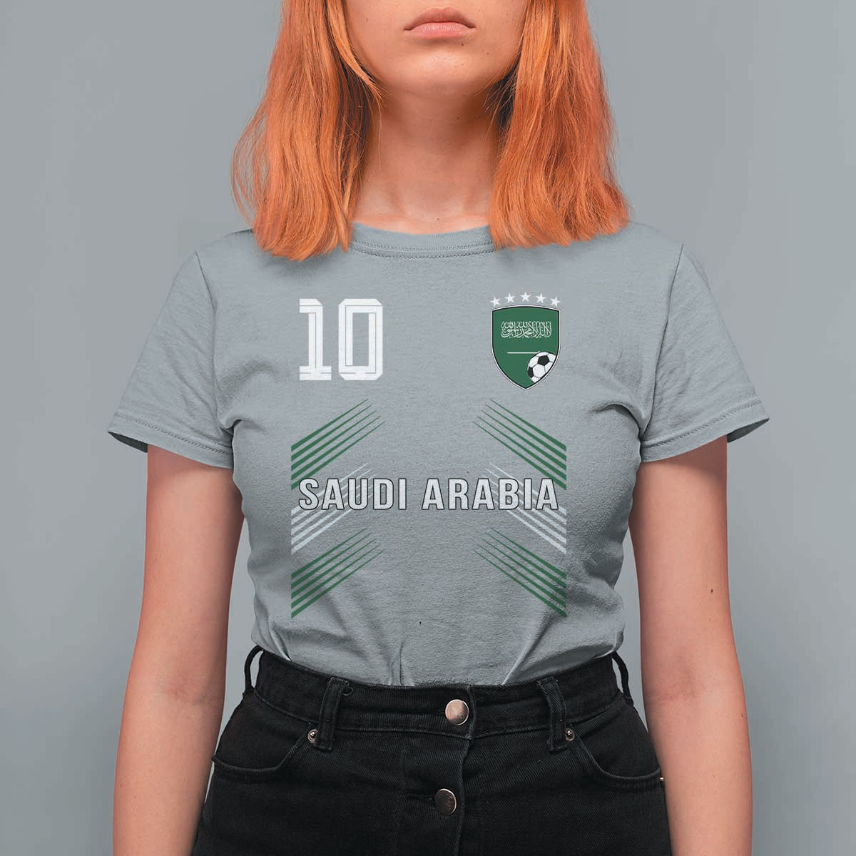 Saudi Arabia Soccer Sports Graphic Number 10 Jersey Style T Shirt For Women Proud Saudi Football Fans Game Day Pride