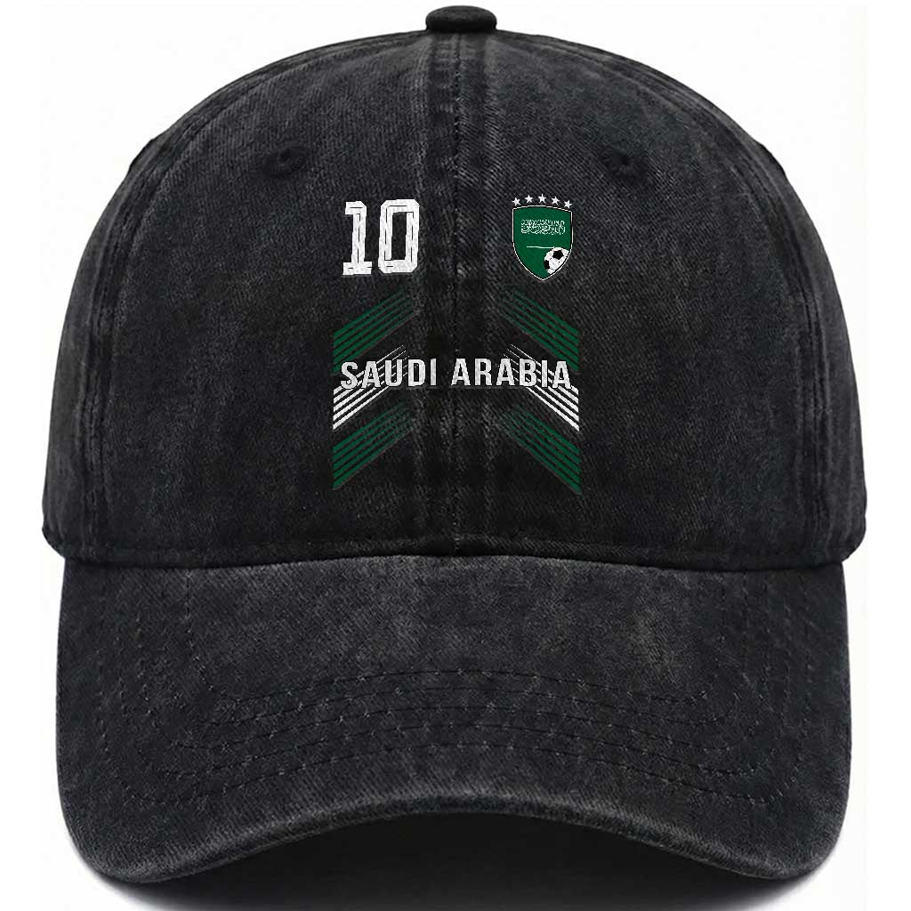 Saudi Arabia Soccer Sports Graphic Number 10 Jersey Style Washed Cotton Baseball Cap Proud Saudi Football Fans Game Day Pride