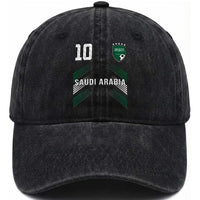 Saudi Arabia Soccer Sports Graphic Number 10 Jersey Style Washed Cotton Baseball Cap Proud Saudi Football Fans Game Day Pride