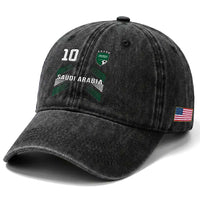 Saudi Arabia Soccer Sports Graphic Number 10 Jersey Style Washed Cotton Baseball Cap Proud Saudi Football Fans Game Day Pride