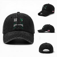 Saudi Arabia Soccer Sports Graphic Number 10 Jersey Style Washed Cotton Baseball Cap Proud Saudi Football Fans Game Day Pride