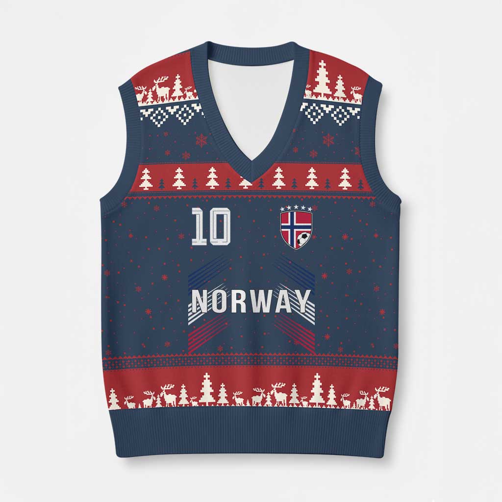 Norway Soccer Sports Graphic Number 10 Jersey Style V-Neck Knit Sweater Vest Proud Norwegian Football Fans Game Day Pride