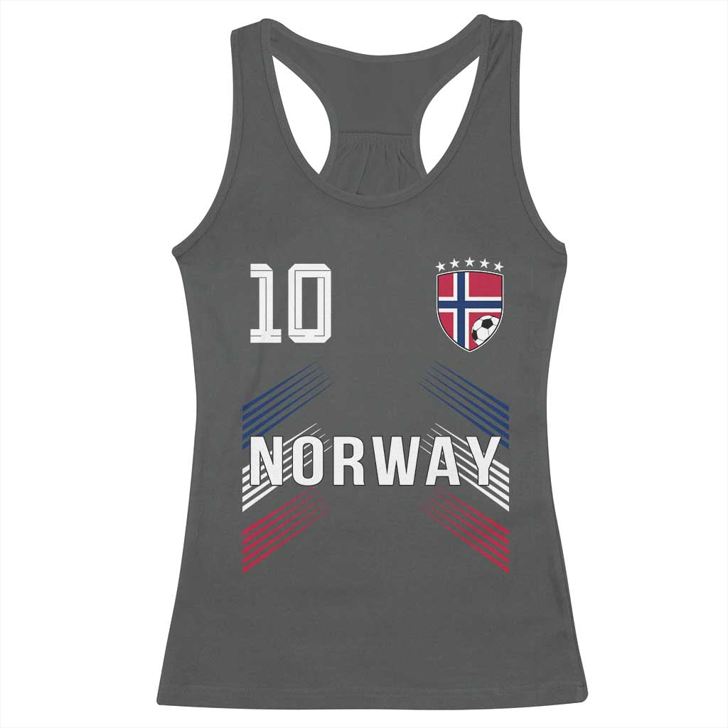Norway Soccer Sports Graphic Number 10 Jersey Style Racerback Tank Top Proud Norwegian Football Fans Game Day Pride