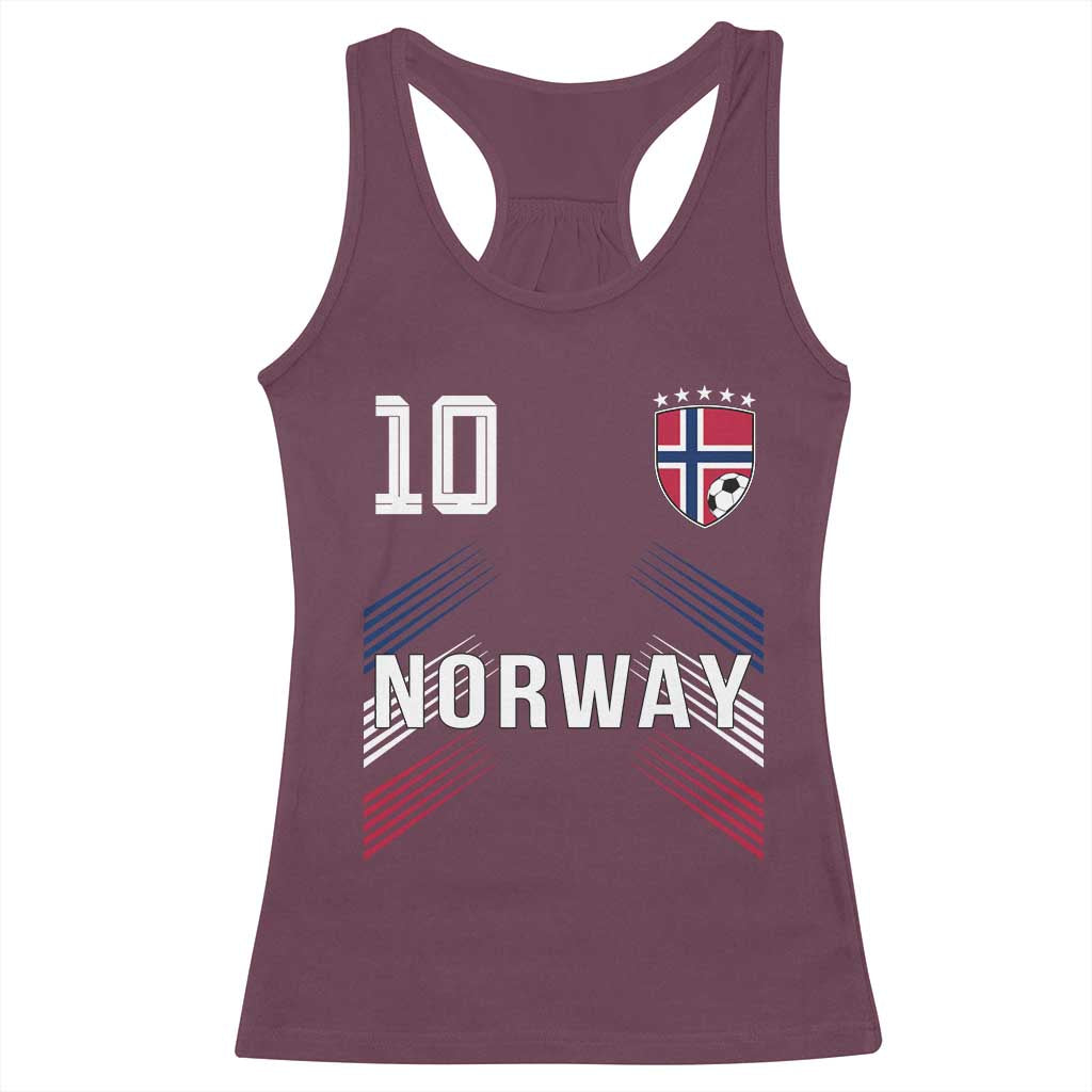Norway Soccer Sports Graphic Number 10 Jersey Style Racerback Tank Top Proud Norwegian Football Fans Game Day Pride