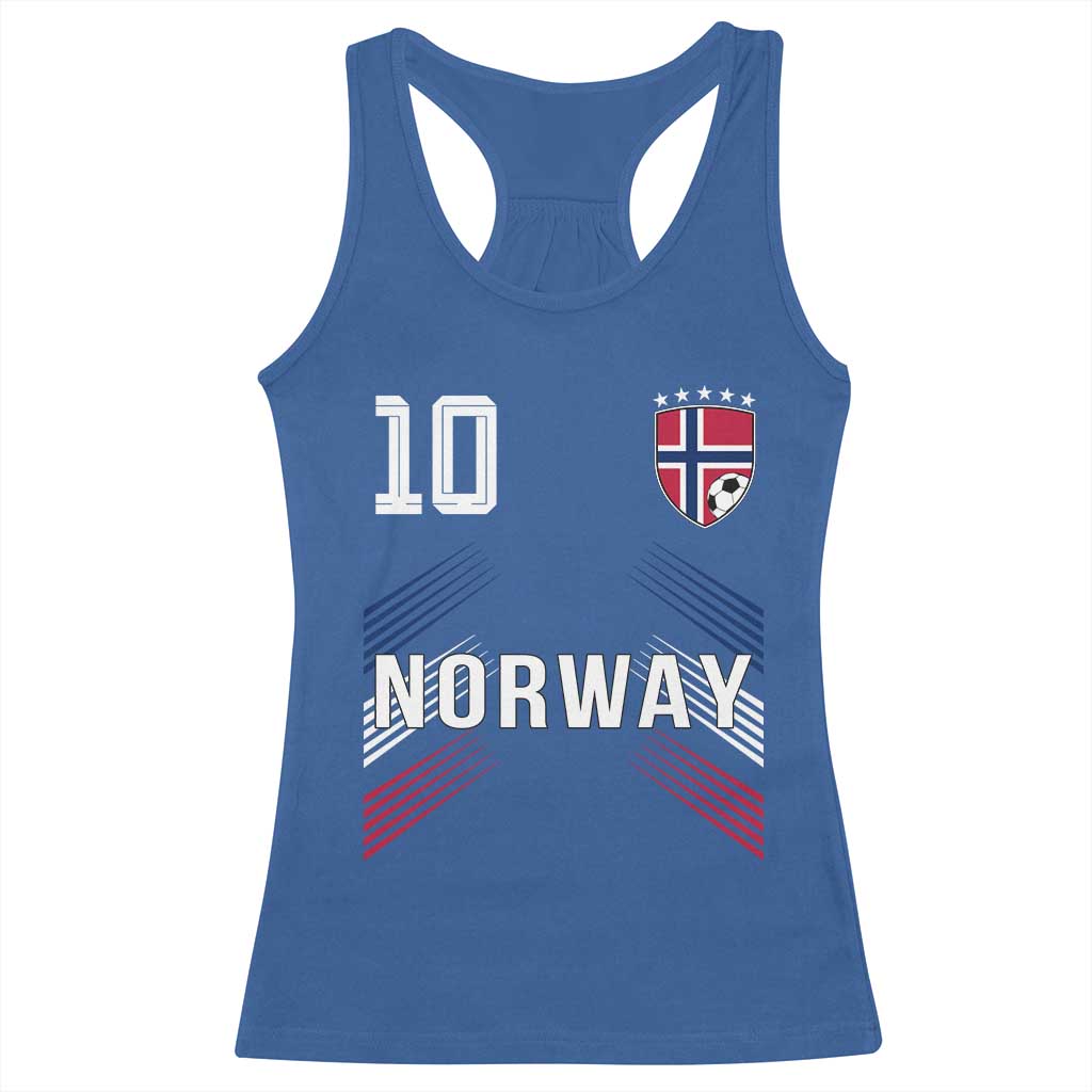 Norway Soccer Sports Graphic Number 10 Jersey Style Racerback Tank Top Proud Norwegian Football Fans Game Day Pride