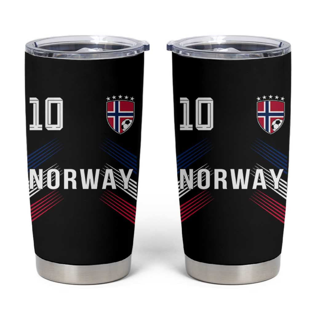 Norway Soccer Sports Graphic Number 10 Jersey Style Tumbler Cup Proud Norwegian Football Fans Game Day Pride