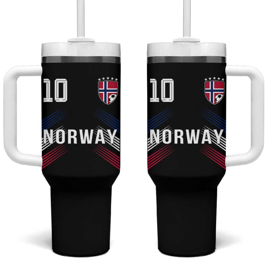 Norway Soccer Sports Graphic Number 10 Jersey Style Tumbler With Handle Proud Norwegian Football Fans Game Day Pride