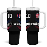 Norway Soccer Sports Graphic Number 10 Jersey Style Tumbler With Handle Proud Norwegian Football Fans Game Day Pride