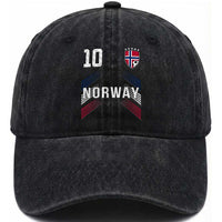 Norway Soccer Sports Graphic Number 10 Jersey Style Washed Cotton Baseball Cap Proud Norwegian Football Fans Game Day Pride