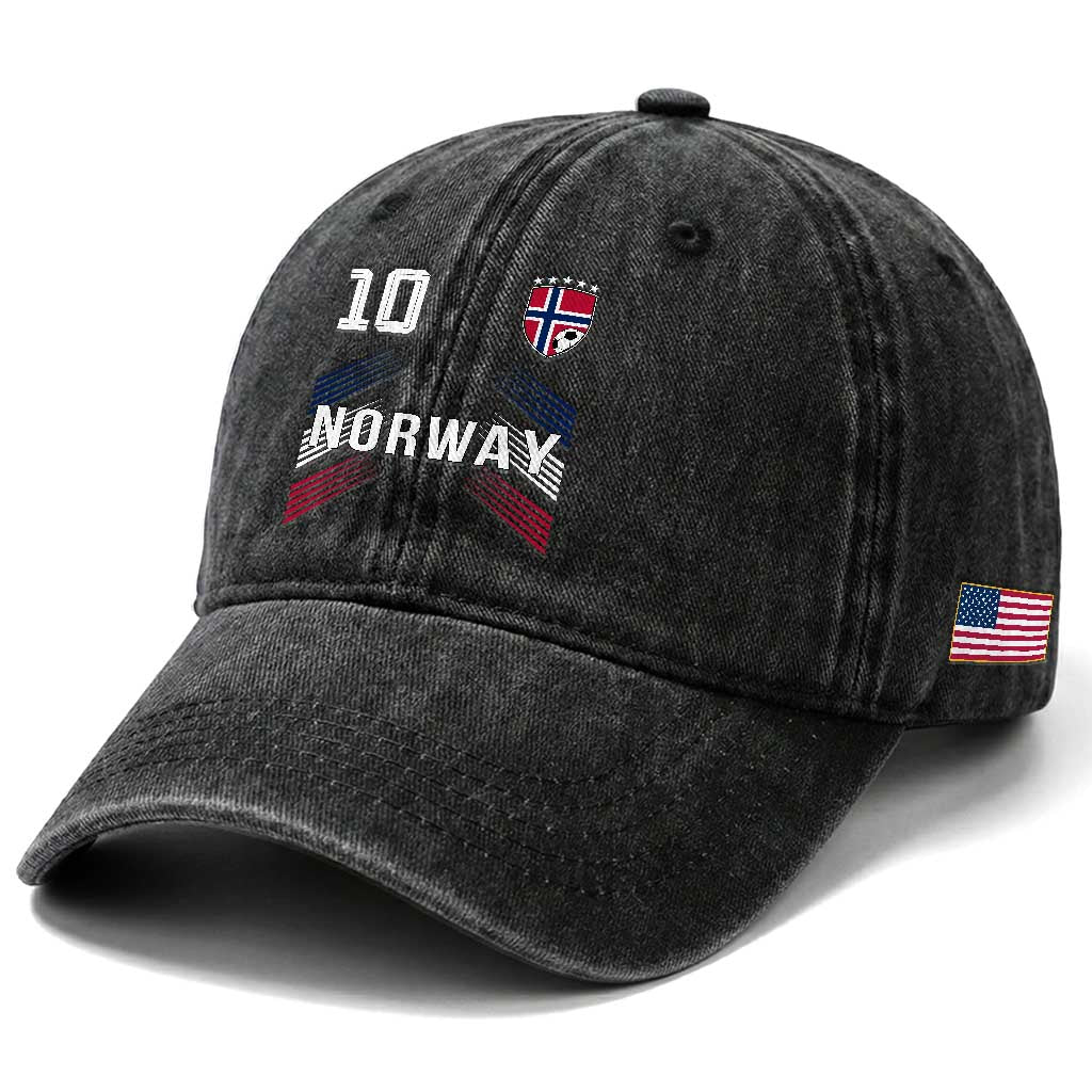 Norway Soccer Sports Graphic Number 10 Jersey Style Washed Cotton Baseball Cap Proud Norwegian Football Fans Game Day Pride