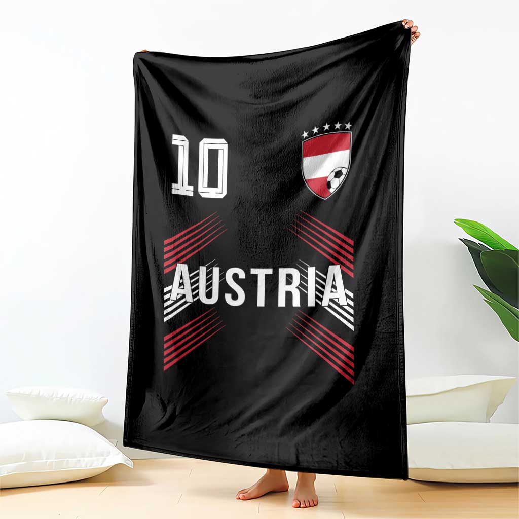 Austria Soccer Sports Graphic Number 10 Jersey Style Throw Blanket Proud Austrian Football Fans Game Day Pride