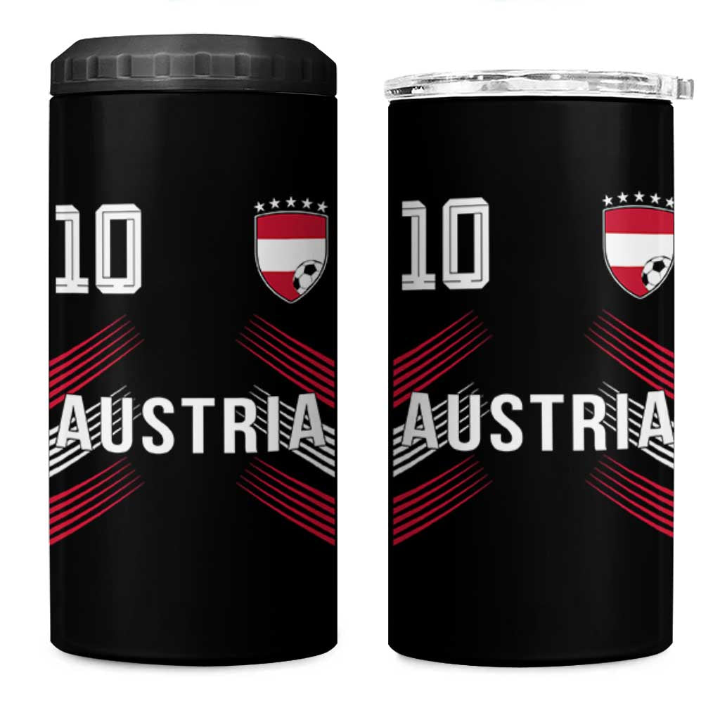 Austria Soccer Sports Graphic Number 10 Jersey Style 4 in 1 Can Cooler Tumbler Proud Austrian Football Fans Game Day Pride