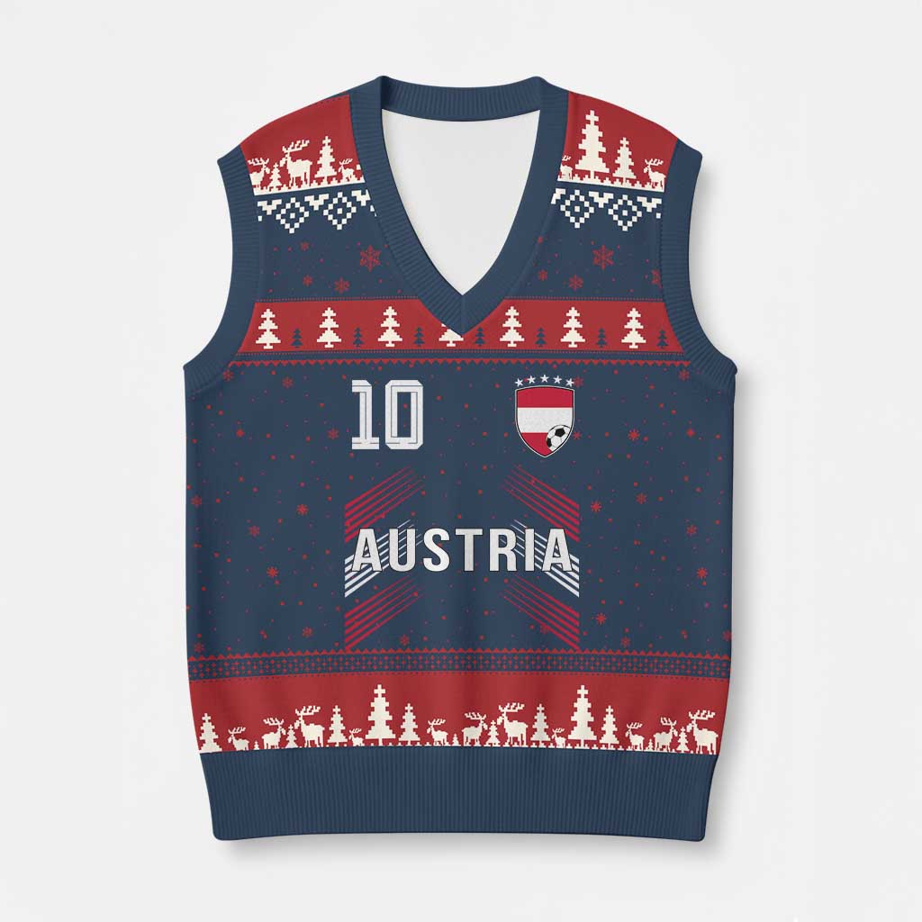 Austria Soccer Sports Graphic Number 10 Jersey Style V-Neck Knit Sweater Vest Proud Austrian Football Fans Game Day Pride