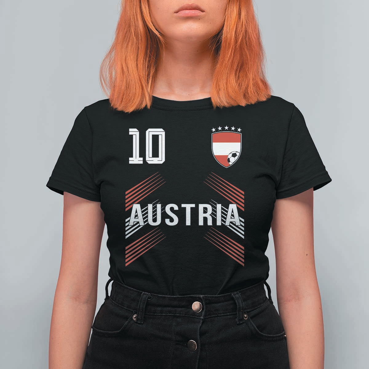 Austria Soccer Sports Graphic Number 10 Jersey Style T Shirt For Women Proud Austrian Football Fans Game Day Pride