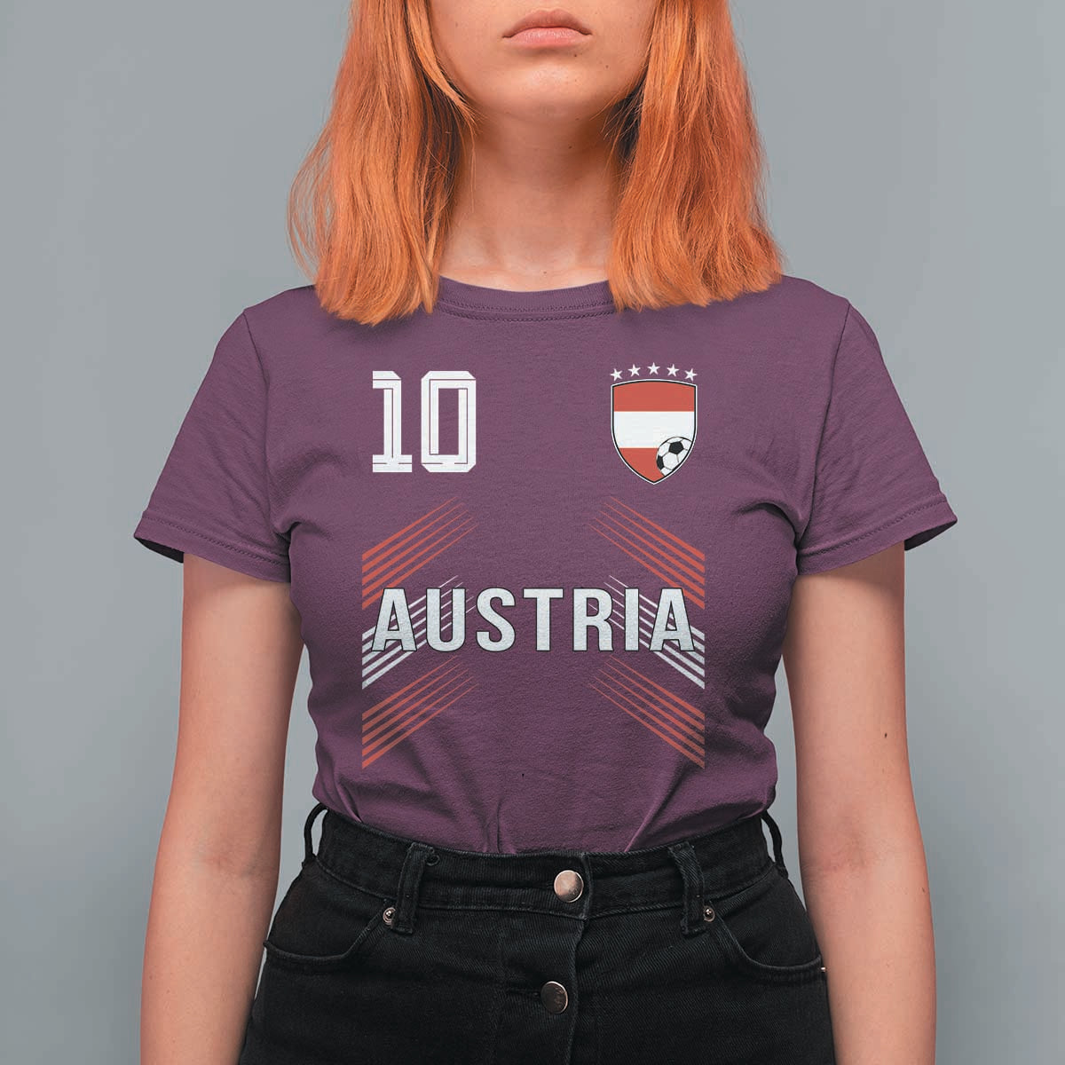 Austria Soccer Sports Graphic Number 10 Jersey Style T Shirt For Women Proud Austrian Football Fans Game Day Pride