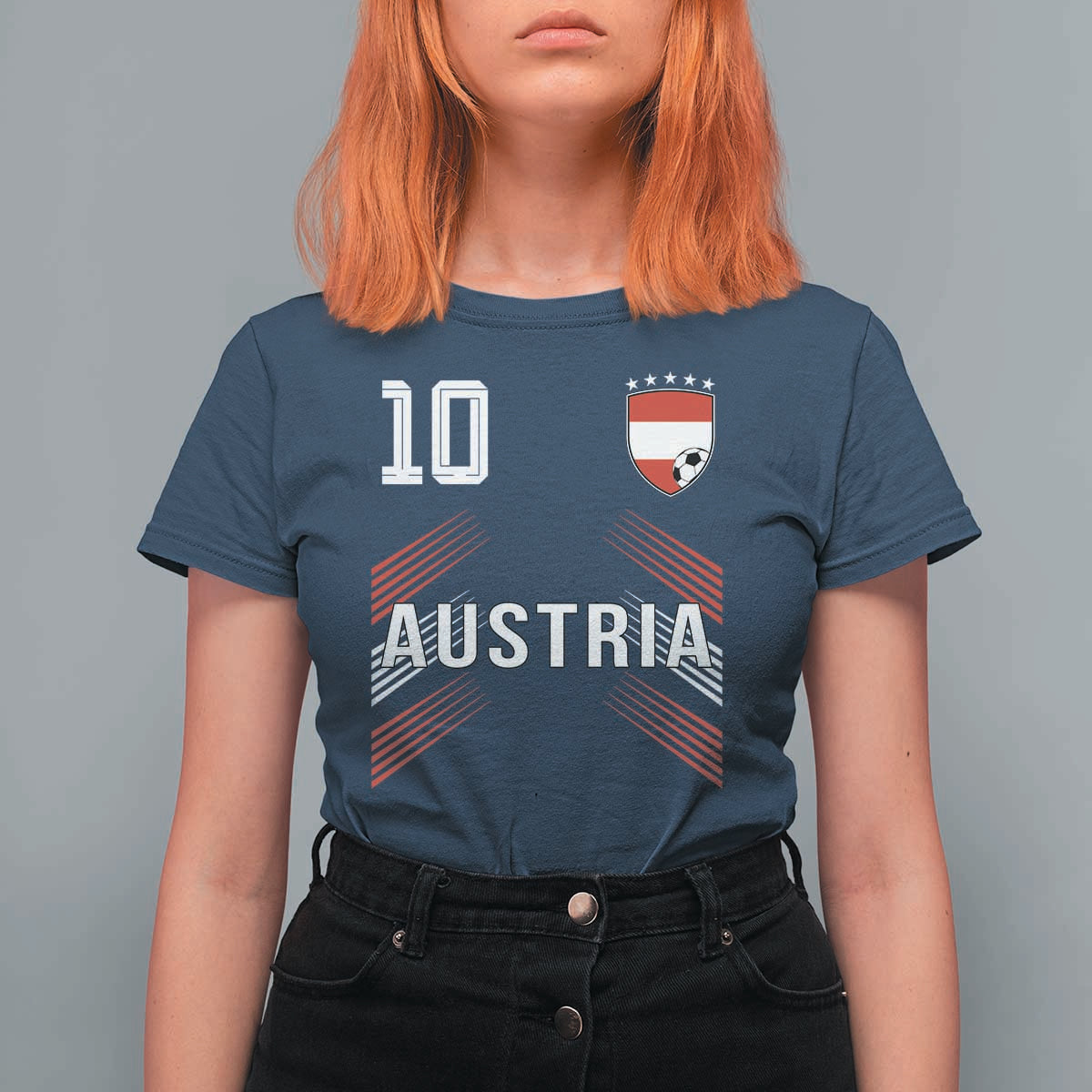 Austria Soccer Sports Graphic Number 10 Jersey Style T Shirt For Women Proud Austrian Football Fans Game Day Pride