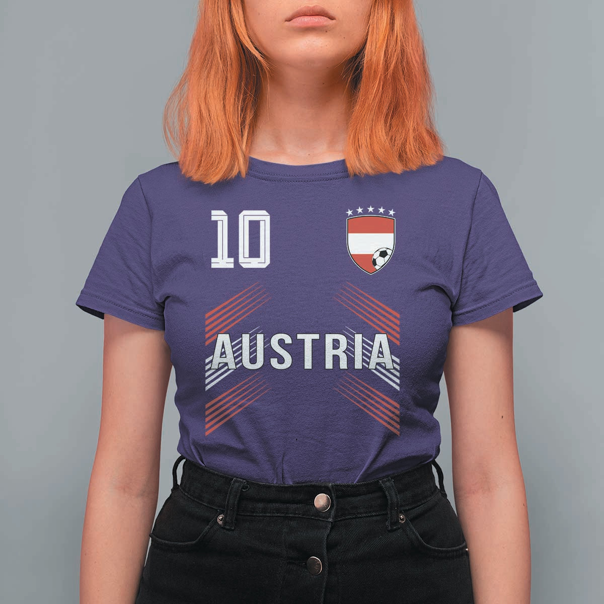 Austria Soccer Sports Graphic Number 10 Jersey Style T Shirt For Women Proud Austrian Football Fans Game Day Pride