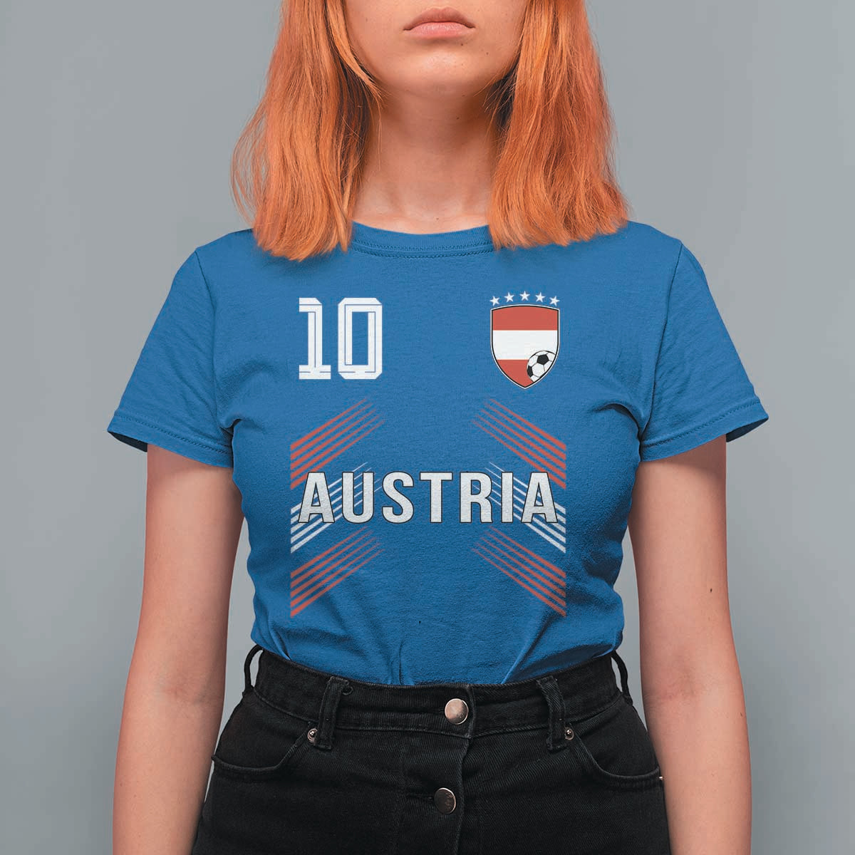 Austria Soccer Sports Graphic Number 10 Jersey Style T Shirt For Women Proud Austrian Football Fans Game Day Pride
