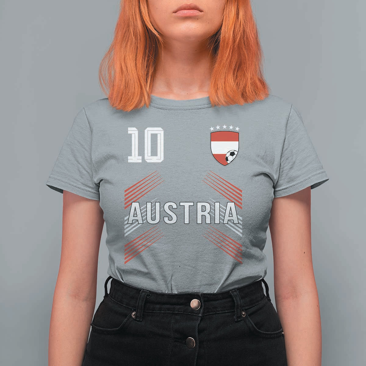 Austria Soccer Sports Graphic Number 10 Jersey Style T Shirt For Women Proud Austrian Football Fans Game Day Pride