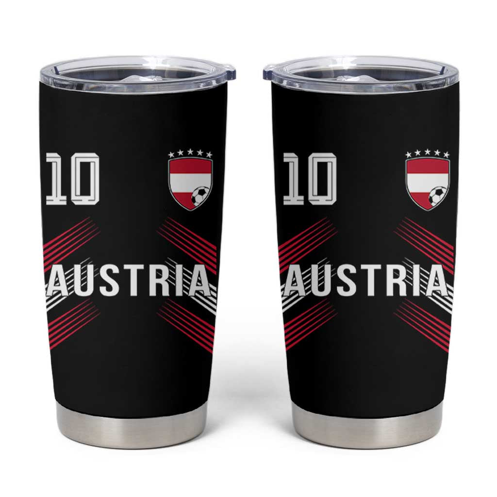 Austria Soccer Sports Graphic Number 10 Jersey Style Tumbler Cup Proud Austrian Football Fans Game Day Pride