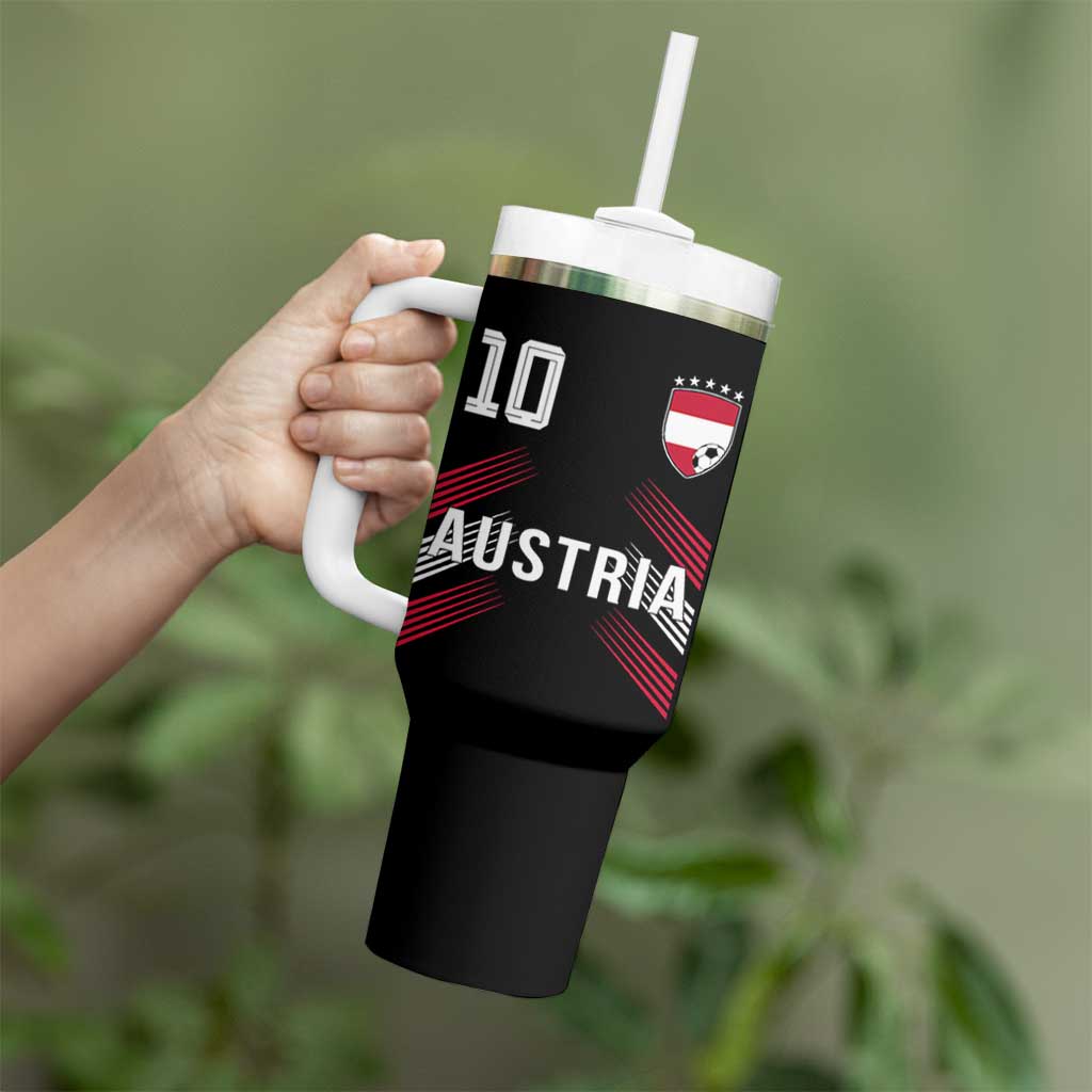 Austria Soccer Sports Graphic Number 10 Jersey Style Tumbler With Handle Proud Austrian Football Fans Game Day Pride