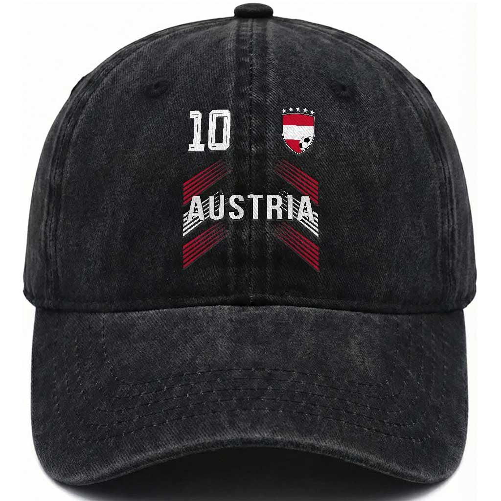 Austria Soccer Sports Graphic Number 10 Jersey Style Washed Cotton Baseball Cap Proud Austrian Football Fans Game Day Pride