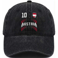 Austria Soccer Sports Graphic Number 10 Jersey Style Washed Cotton Baseball Cap Proud Austrian Football Fans Game Day Pride