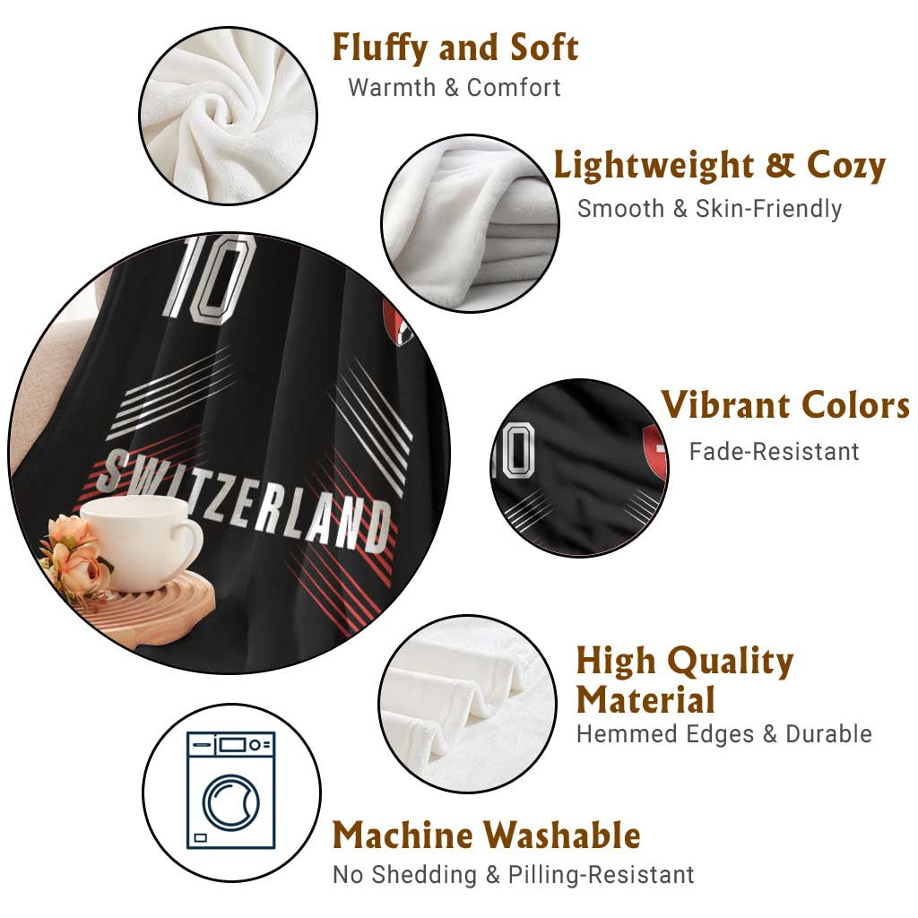 Switzerland Soccer Sports Graphic Number 10 Jersey Style Throw Blanket Proud Swiss Football Fans Game Day Pride