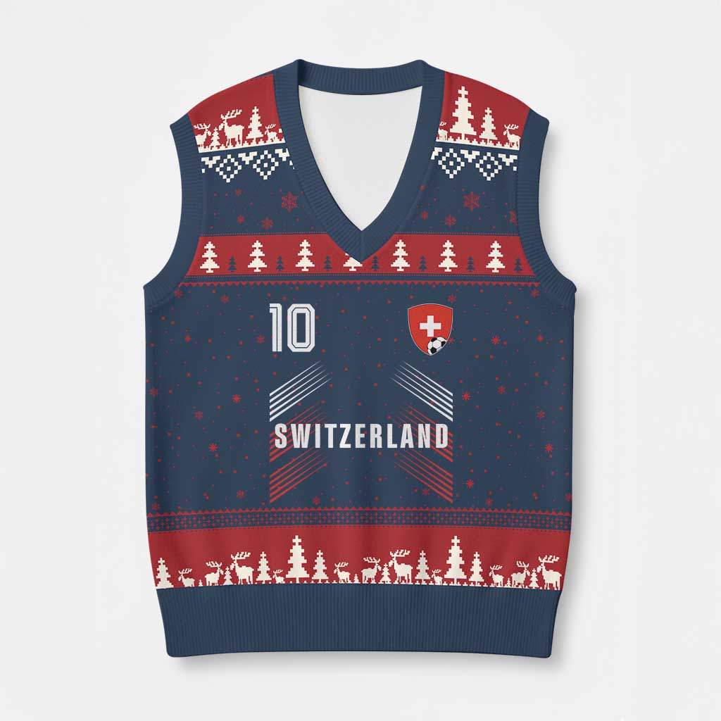 Switzerland Soccer Sports Graphic Number 10 Jersey Style V-Neck Knit Sweater Vest Proud Swiss Football Fans Game Day Pride