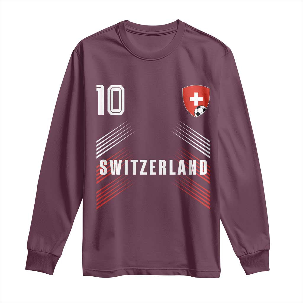 Switzerland Soccer Sports Graphic Number 10 Jersey Style Long Sleeve Shirt Proud Swiss Football Fans Game Day Pride