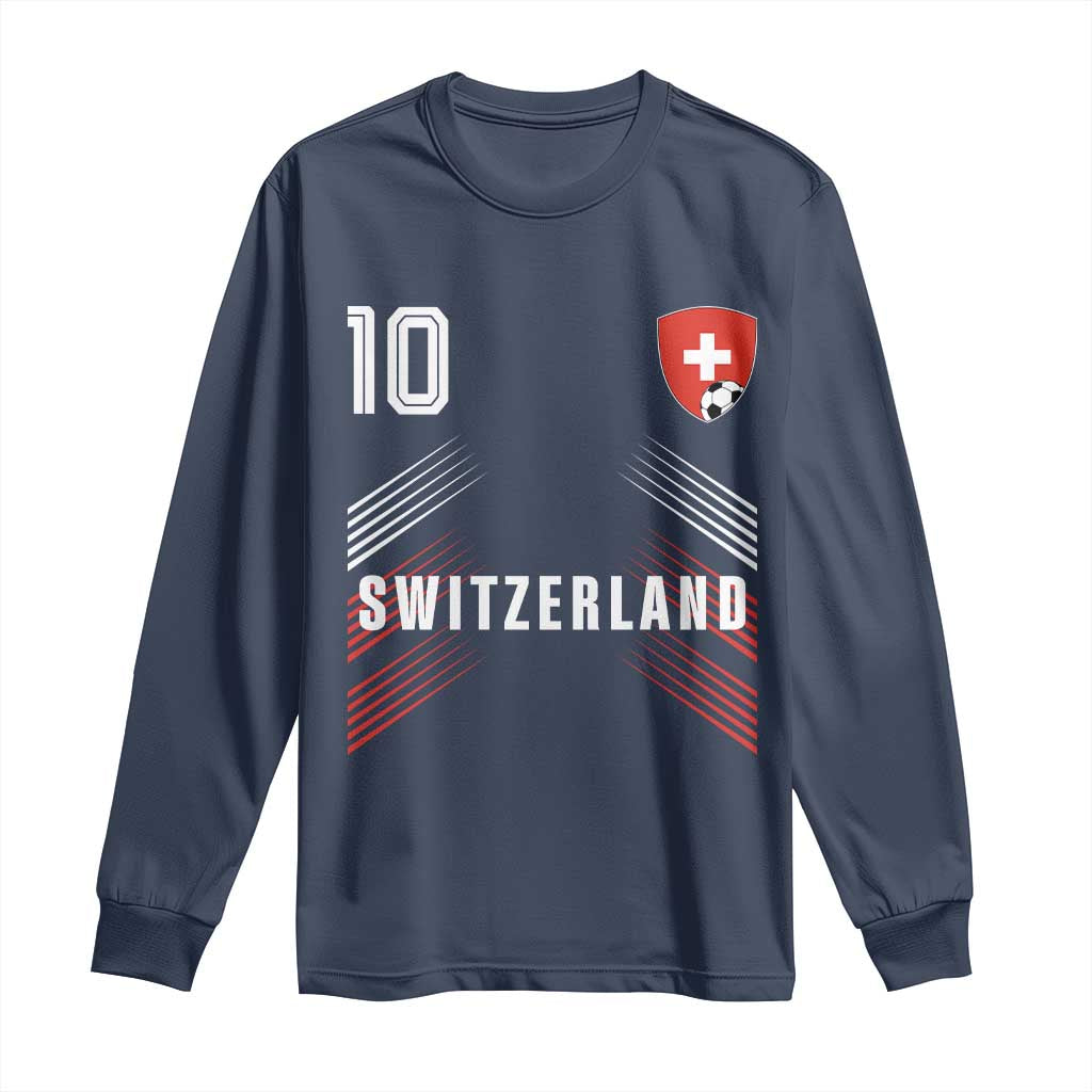 Switzerland Soccer Sports Graphic Number 10 Jersey Style Long Sleeve Shirt Proud Swiss Football Fans Game Day Pride