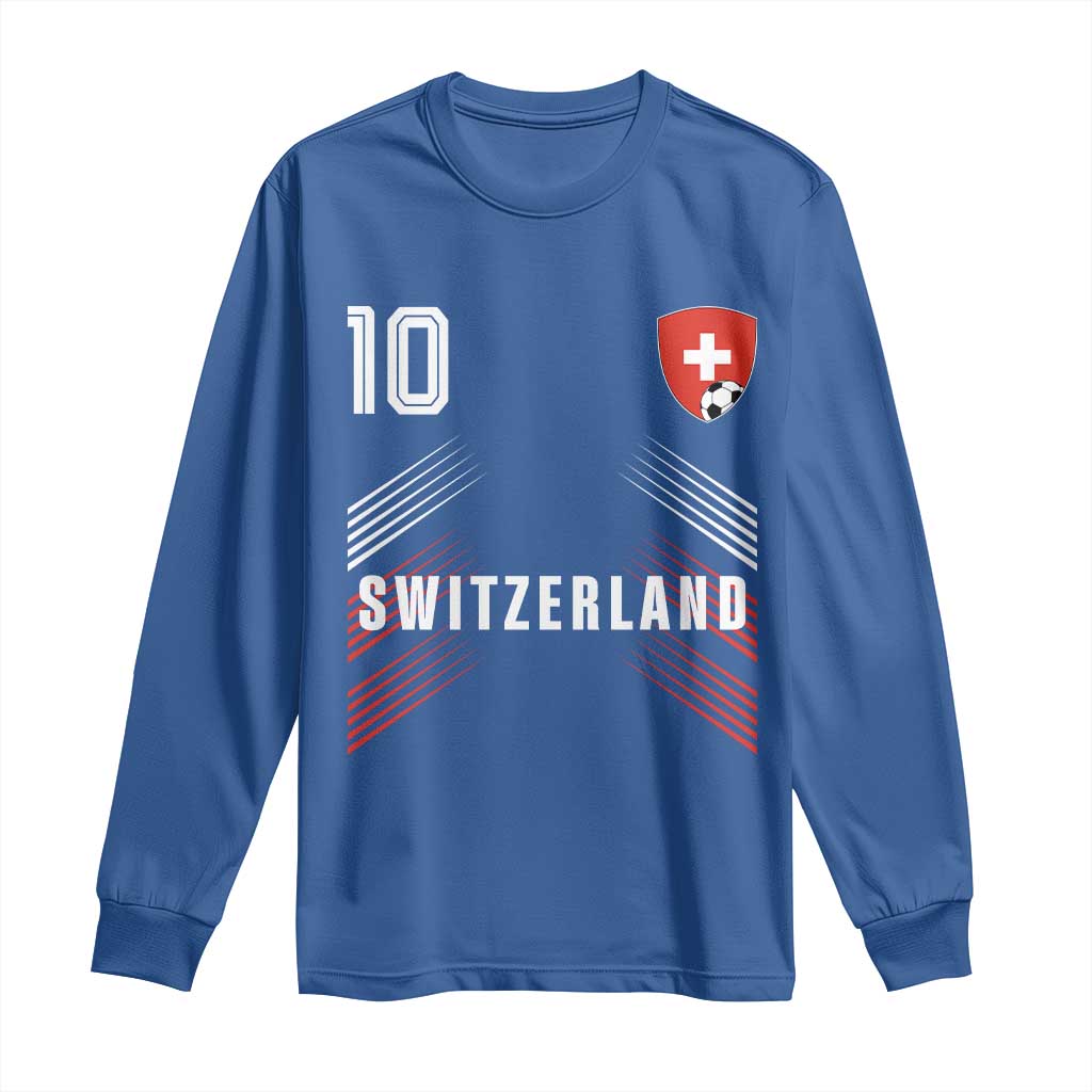 Switzerland Soccer Sports Graphic Number 10 Jersey Style Long Sleeve Shirt Proud Swiss Football Fans Game Day Pride