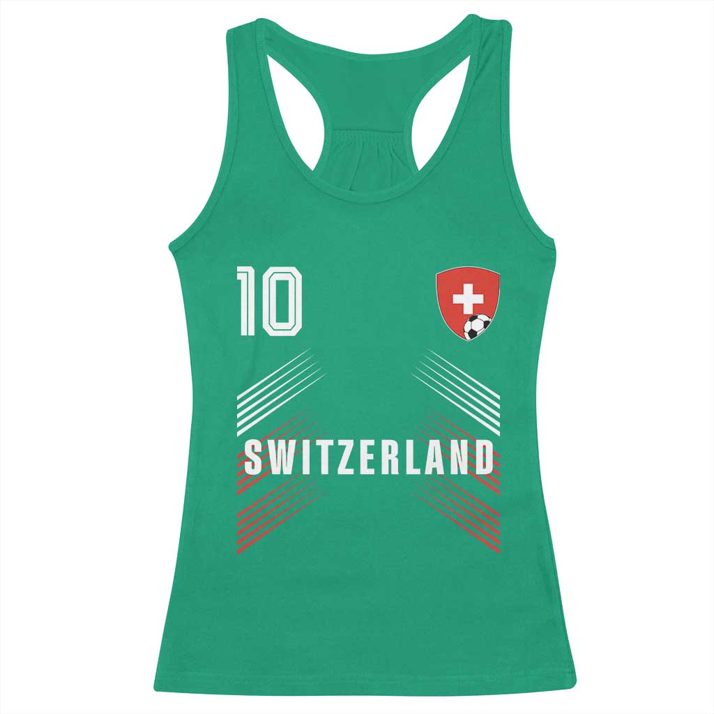 Switzerland Soccer Sports Graphic Number 10 Jersey Style Racerback Tank Top Proud Swiss Football Fans Game Day Pride
