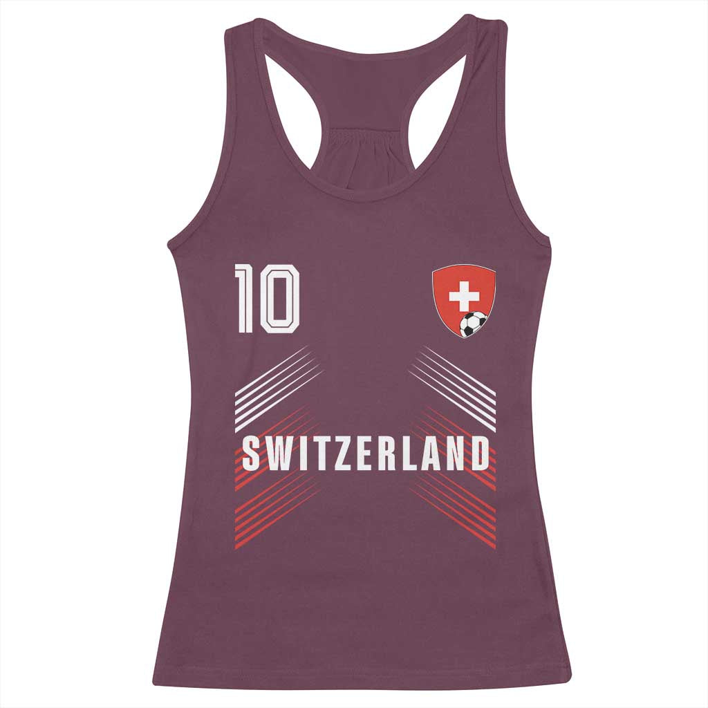 Switzerland Soccer Sports Graphic Number 10 Jersey Style Racerback Tank Top Proud Swiss Football Fans Game Day Pride