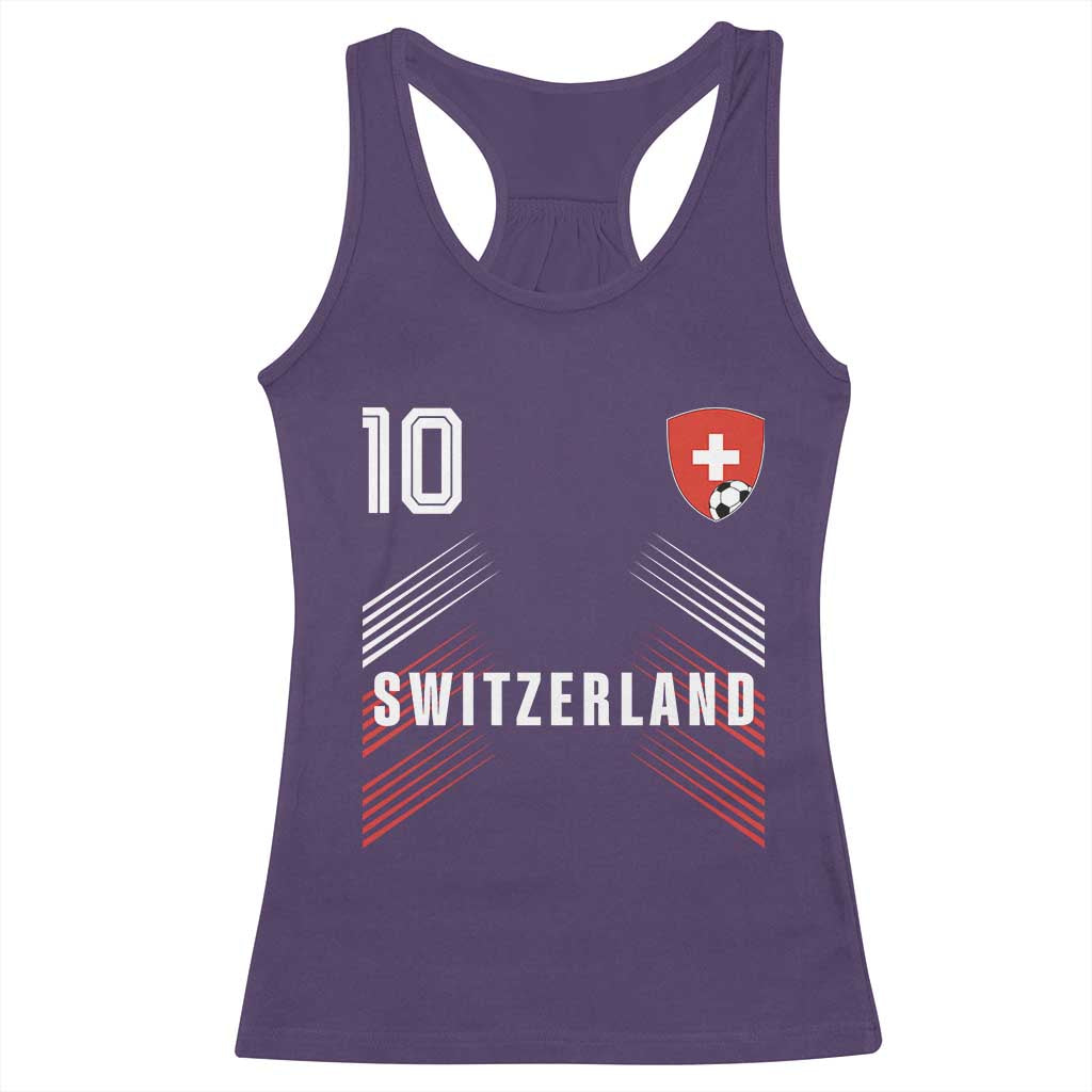 Switzerland Soccer Sports Graphic Number 10 Jersey Style Racerback Tank Top Proud Swiss Football Fans Game Day Pride