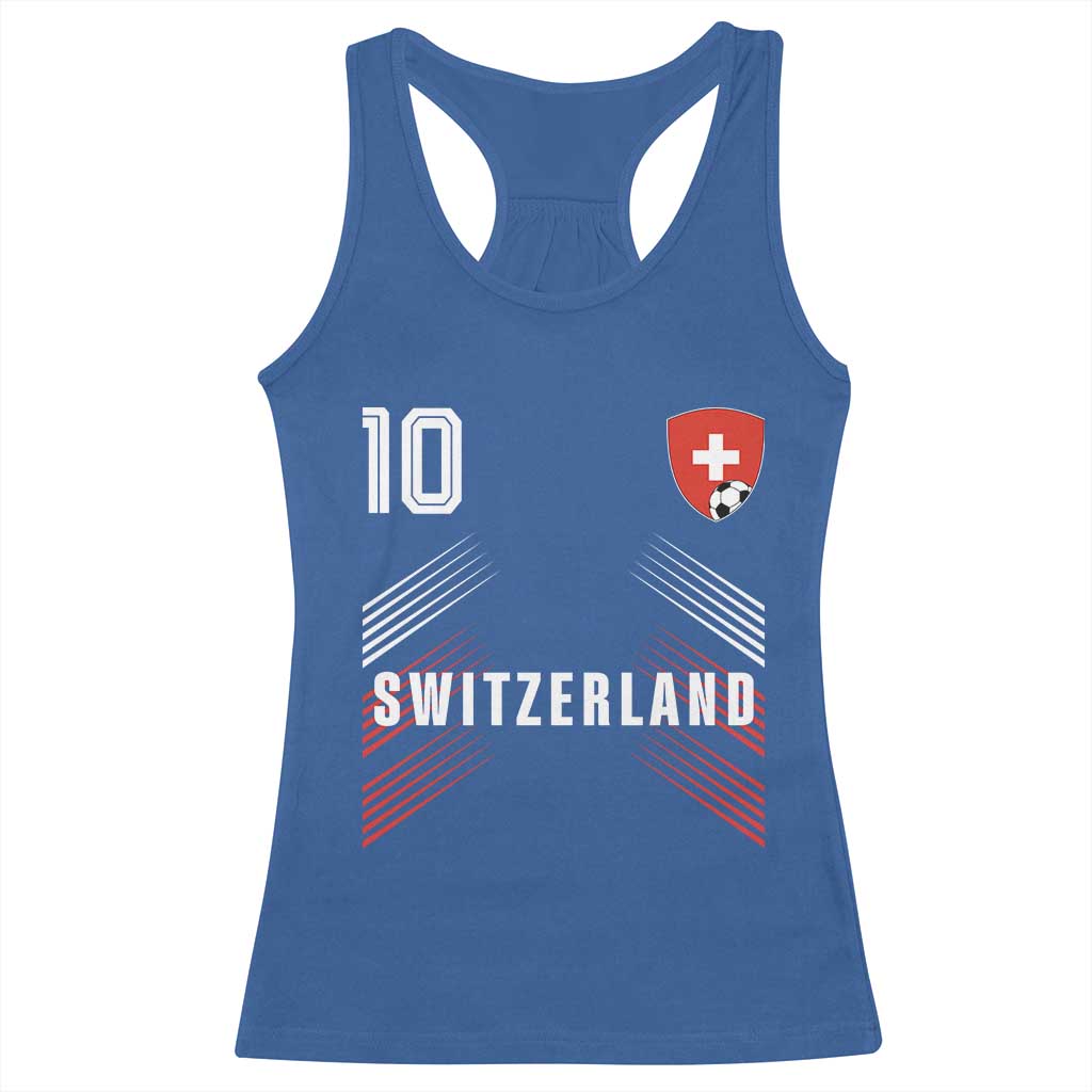 Switzerland Soccer Sports Graphic Number 10 Jersey Style Racerback Tank Top Proud Swiss Football Fans Game Day Pride