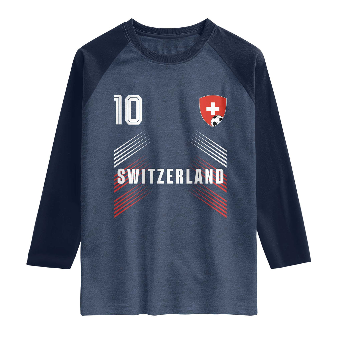 Switzerland Soccer Sports Graphic Number 10 Jersey Style Raglan Shirt Proud Swiss Football Fans Game Day Pride