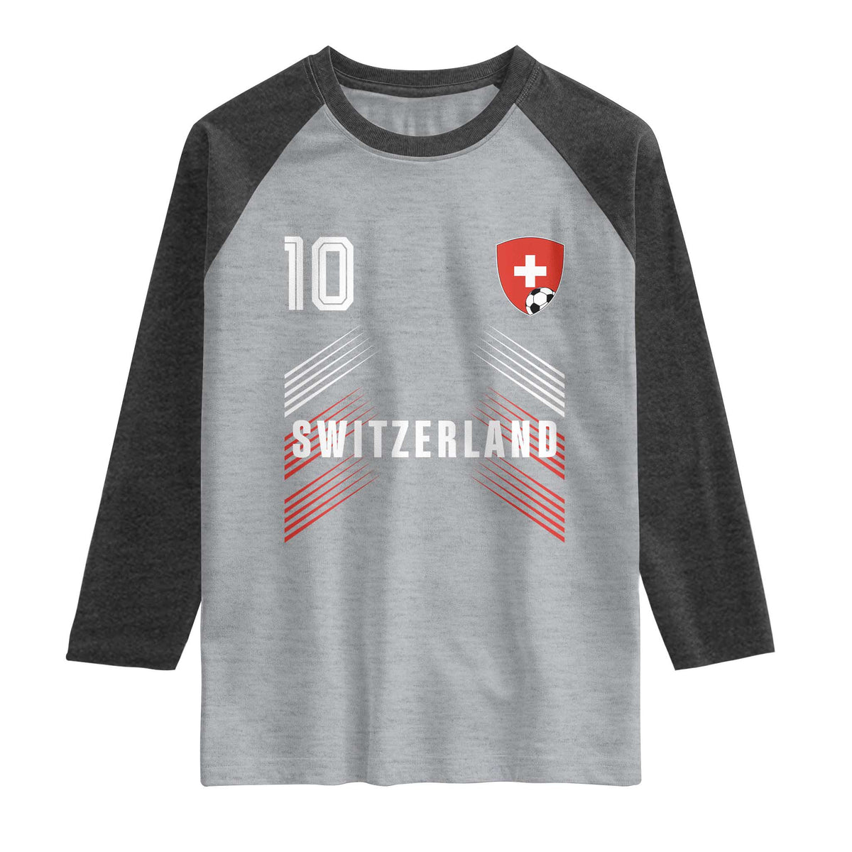 Switzerland Soccer Sports Graphic Number 10 Jersey Style Raglan Shirt Proud Swiss Football Fans Game Day Pride