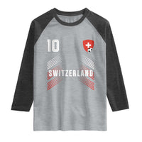 Switzerland Soccer Sports Graphic Number 10 Jersey Style Raglan Shirt Proud Swiss Football Fans Game Day Pride