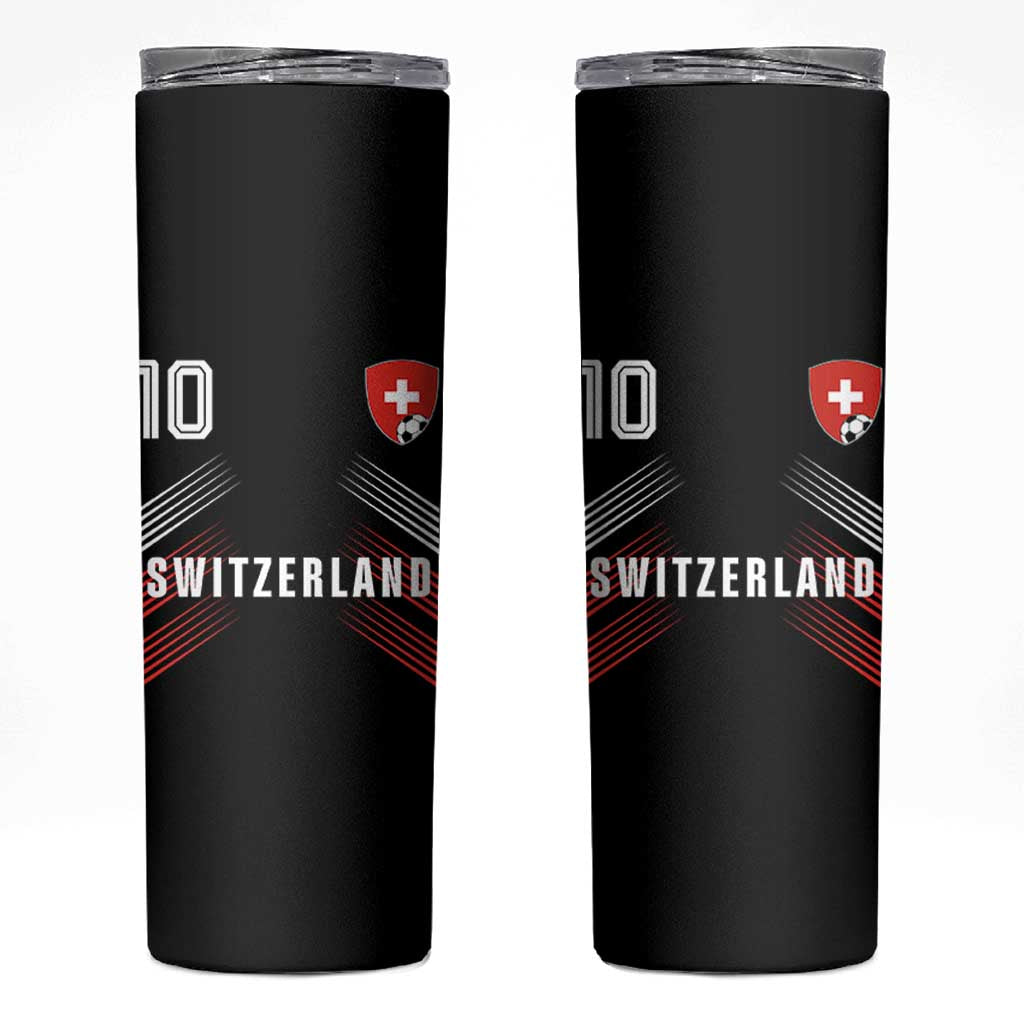 Switzerland Soccer Sports Graphic Number 10 Jersey Style Skinny Tumbler Proud Swiss Football Fans Game Day Pride