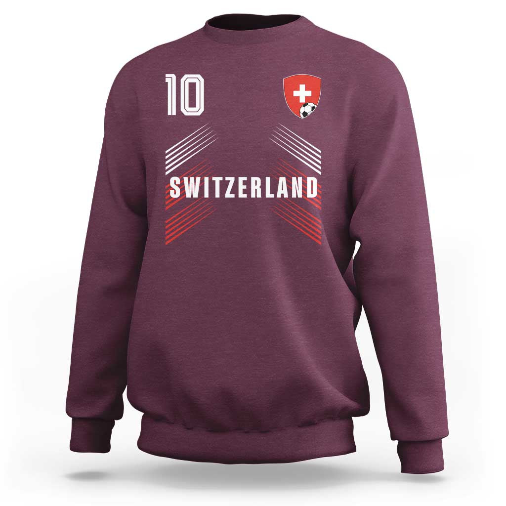 Switzerland Soccer Sports Graphic Number 10 Jersey Style Sweatshirt Proud Swiss Football Fans Game Day Pride