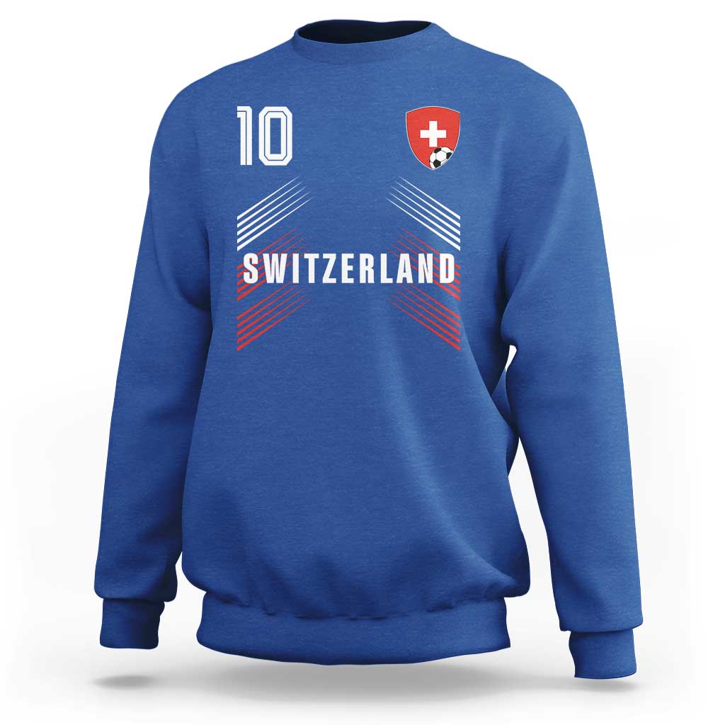 Switzerland Soccer Sports Graphic Number 10 Jersey Style Sweatshirt Proud Swiss Football Fans Game Day Pride