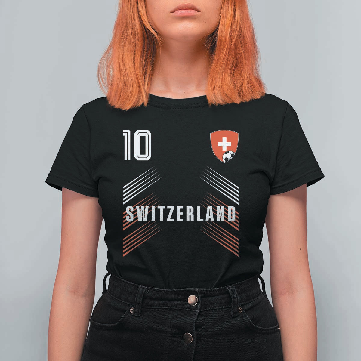Switzerland Soccer Sports Graphic Number 10 Jersey Style T Shirt For Women Proud Swiss Football Fans Game Day Pride