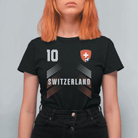 Switzerland Soccer Sports Graphic Number 10 Jersey Style T Shirt For Women Proud Swiss Football Fans Game Day Pride
