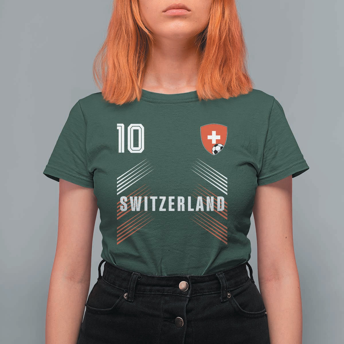 Switzerland Soccer Sports Graphic Number 10 Jersey Style T Shirt For Women Proud Swiss Football Fans Game Day Pride
