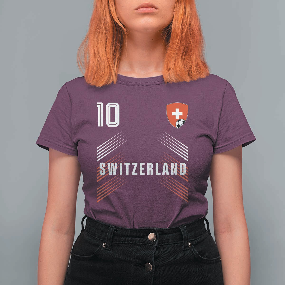 Switzerland Soccer Sports Graphic Number 10 Jersey Style T Shirt For Women Proud Swiss Football Fans Game Day Pride