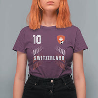 Switzerland Soccer Sports Graphic Number 10 Jersey Style T Shirt For Women Proud Swiss Football Fans Game Day Pride
